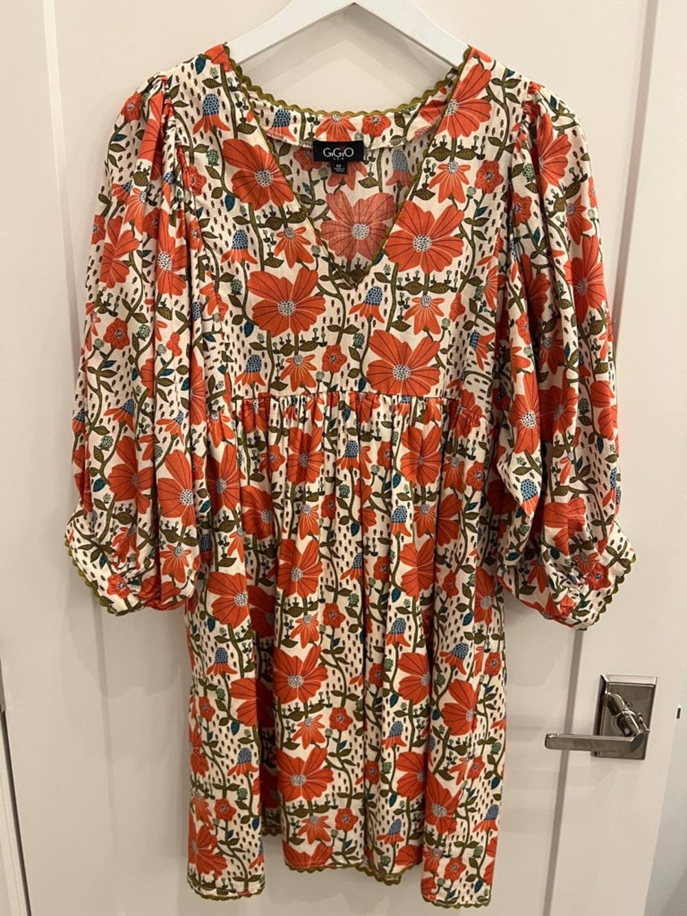 GiGiO Cream Mini Dress with Orange Floral Print
